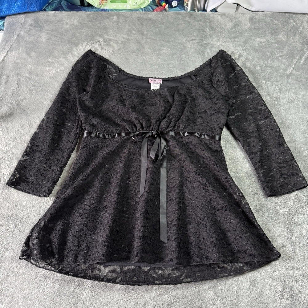 VTG Y2K Julie's Closet Maternity 3/4 Sleeve Lace Tie Top Size M Grunge Goth